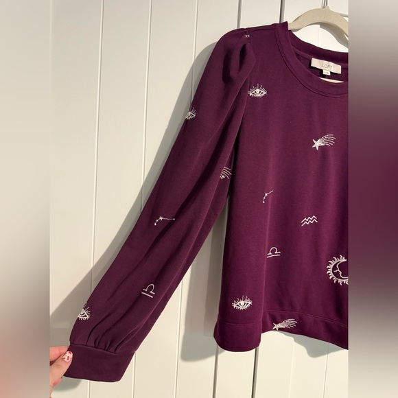 LOFT Plum Top with Embroidered Details - Picture 2 of 5